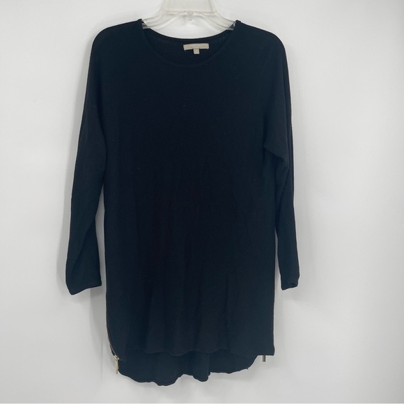 JOAN VASS Crewneck Sweater Top Black Size Medium 3/4 Sleeve Gold Zips At Hemline - Picture 10 of 10